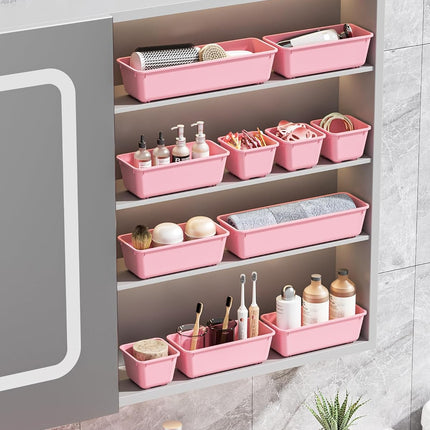 13 Pack Pink Drawer Organizer Set, 3 Sizes Storage Trays for Home & Office