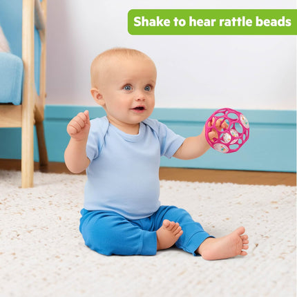 Oball Easy-Grasp Baby Rattle Ball, Pink, 4 Inch, Newborn and Up Infant Toy