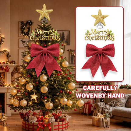 Christmas Tree Topper Kit – Glitter Star, Bow & Merry Christmas Banner