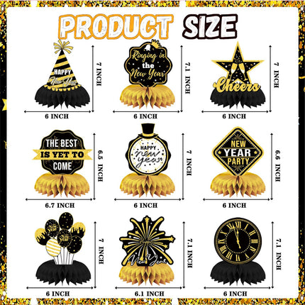 9-Piece Black & Gold New Year Eve Table Decorations – Party Centerpieces