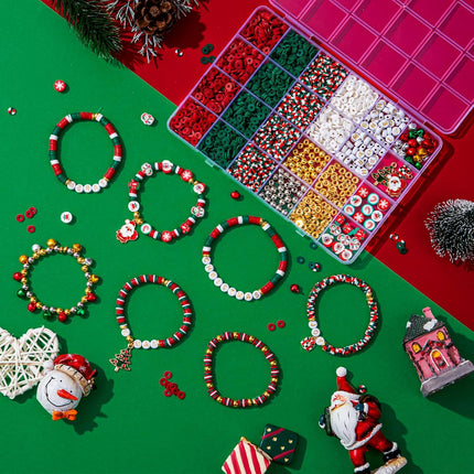 Christmas Clay Beads Kit – Red & Green Beads with Charms & Spacer Beads