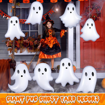 12-Piece 13.78in Inflatable Hanging Ghosts, Cute Halloween Porch & Yard Decorations