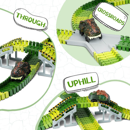 Create a Dinosaur World Road Race Playset with 2 Dinosaur Cars for Kids 3+