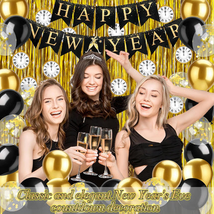 Happy New Year 2026 Party Kit – 46-Pc Gold Balloons, Banner & Countdown Decor