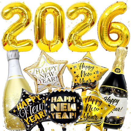 2026 NYE Party Decorations – 11-Piece Gold New Year Balloons Set