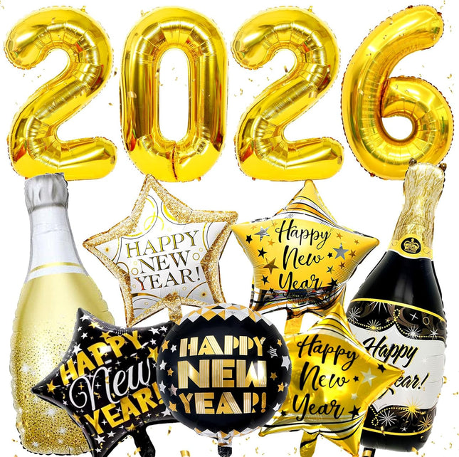 2026 NYE Party Decorations – 11-Piece Gold New Year Balloons Set