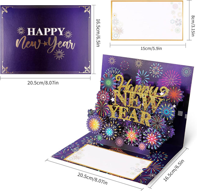 2-Piece 3D New Year Greeting Cards – Pop-Up Handmade Cards with Envelope
