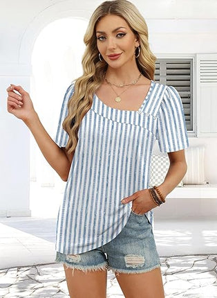 Womens Square Neck Short Sleeve Tops Summer Spring Outfits Fashion Blouses