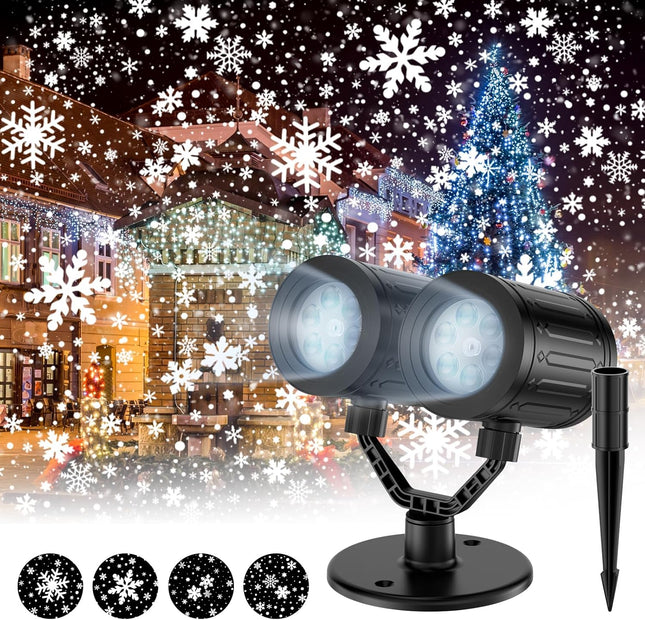 Christmas Snowflake Projector Lights Double Head LED with Timer, Waterproof