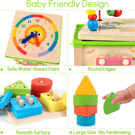 Wooden 7-in-1 Activity Cube – Montessori Educational Toy for Toddlers 1–3