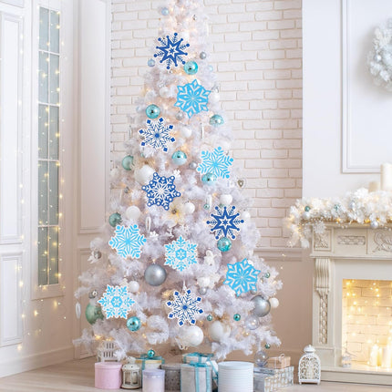 12 PCS Christmas Tree Picks – 8" Blue & White Snowflake Ornaments