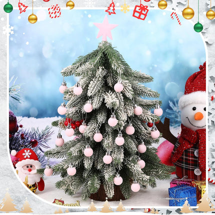 25PCS Mini Velvet Christmas Balls – 0.79" Pink Flocked Tree Ornaments