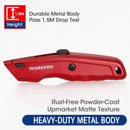 Premium Retractable Utility Knife – Heavy Duty Metal Box Cutter + 10 Blades