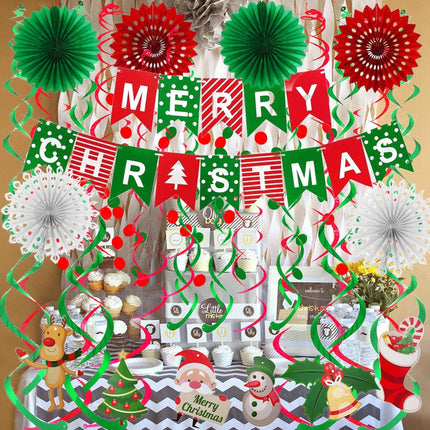Merry Christmas Banner Paper Fan Garland Confetti Dots Streamers Party Decor