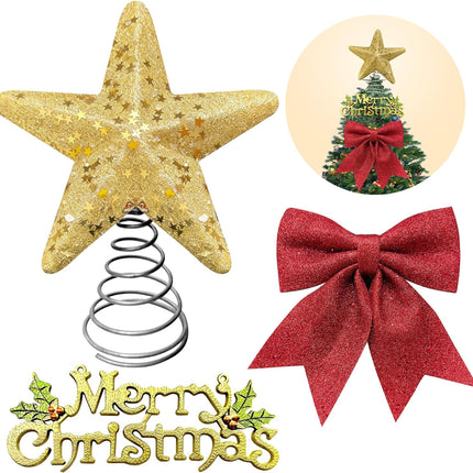 Christmas Tree Topper Kit – Glitter Star, Bow & Merry Christmas Banner