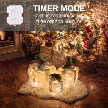 Christmas Lighted Gift Boxes – Gold Linen, Pre-lit, Battery Operated Set