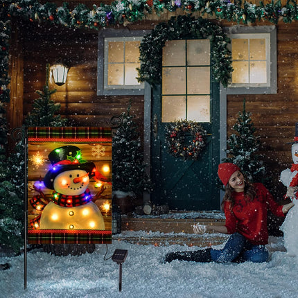 Christmas Lighted Garden Flag LED Snowman 12x18 for Yard, Porch, Lawn Decor