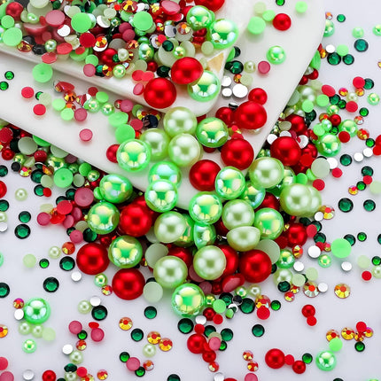 60g Christmas Pearls & Rhinestones Set | Mixed Sizes 3-10mm for Crafts & Face Art