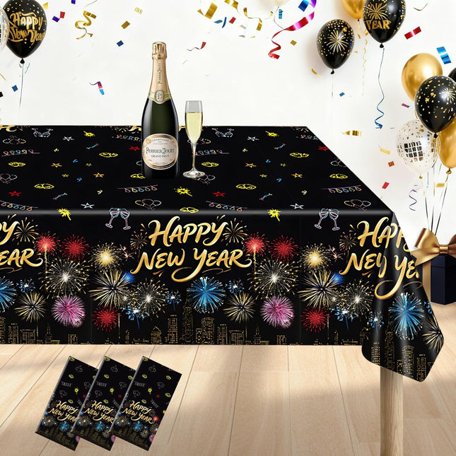 New Year 2026 Tablecloths 3 Pack Fireworks Plastic Party Decorations 54x108