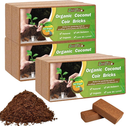 6 Pack Organic Coco Coir Bricks for Plants Compressed Coconut Husk Potting Soil Growing Mix
