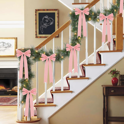 4PCS Pink Velvet Ribbon Bows – Large 7.9x12.6" Christmas Tree Décor