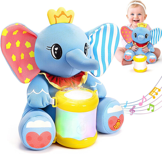 Stuffed Elephant Musical Toy – Light-Up Drum for Babies 6–12 Months+