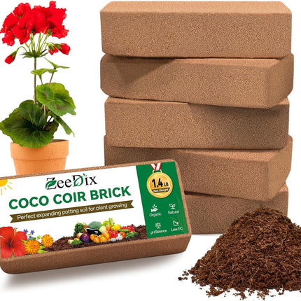6 Pack Organic Coco Coir Bricks for Plants Compressed Coconut Husk Potting Soil Growing Mix