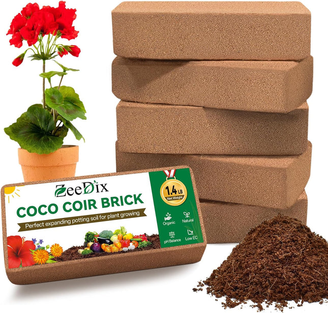 6 Pack Organic Coco Coir Bricks for Plants Compressed Coconut Husk Potting Soil Growing Mix