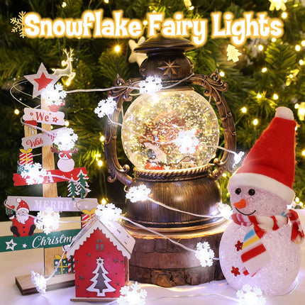 Christmas String Lights, Santa Claus & Snowflake Lights with Timer, Battery-Operated for Indoor Decor