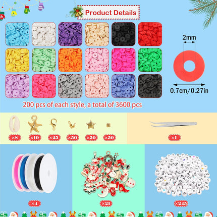 4000+ PCS Clay Beads Bracelet Making Kit 15 Colors Christmas Charms