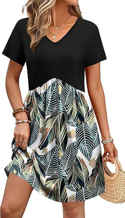 Women Beach Vacation Dress 2026 V Neck Short Sleeve Summer Sundress