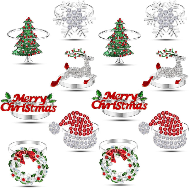 12-Piece Silver Napkin Rings Set, Perfect for Christmas and Holiday Meals