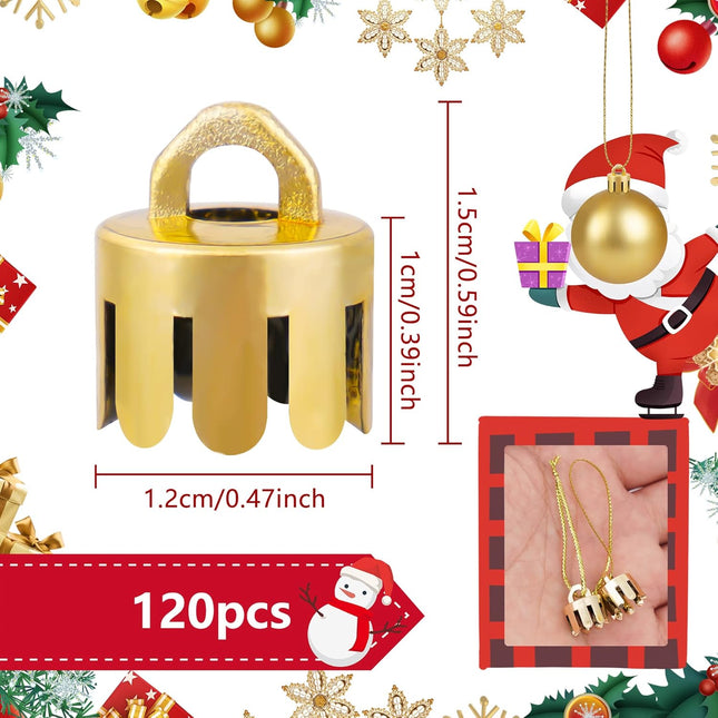 120 PCS Christmas Ornament Caps Plastic Hangers for DIY Tree Decorations Gold