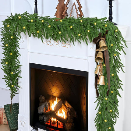 9ft Christmas Garland with Lights – Faux Norfolk Pine for Indoor/Outdoor Decor