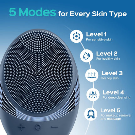 FBS01 Facial Cleansing Brush Silicone Face Scrubber Rechargeable Navy Blue