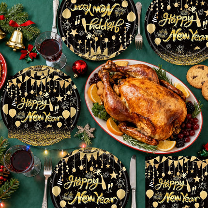 40 PCS Happy New Year 2026 Paper Plates & Napkins Disposable Party Set