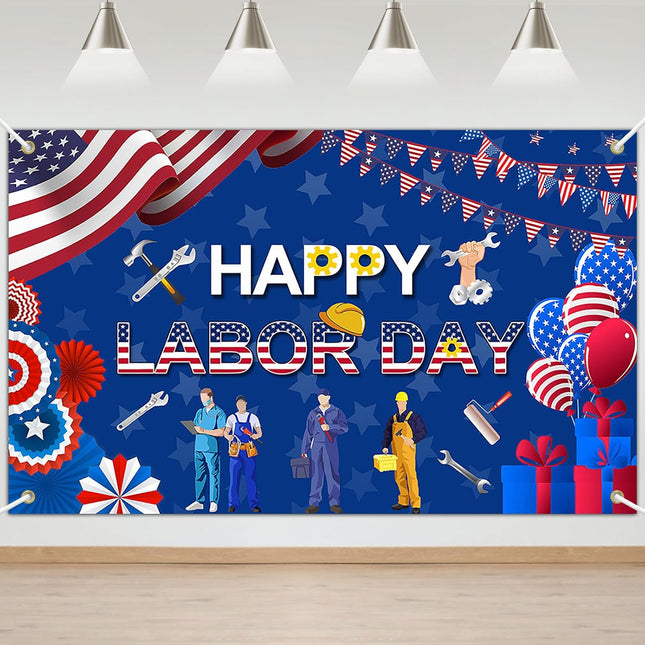 Labor Day Banner Remember Honor Workers American Flag Decoration 6x3.6ft