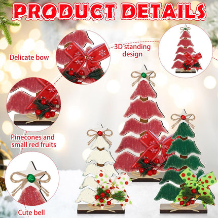 3 Pcs Wooden Christmas Tree Tabletop Decor – Rustic Tiered Tray Centerpiece