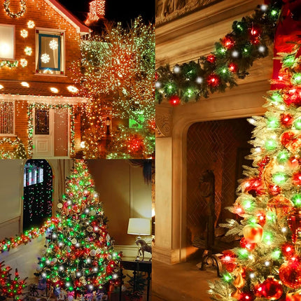 Christmas String Lights, 400 LED White, Green & Red, 4-Pack Copper Battery-Powered Lights