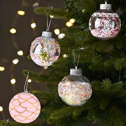 12-Pc Set of Pink & Clear Christmas Ball Ornaments, 3.15 Inch for Tree Decoration