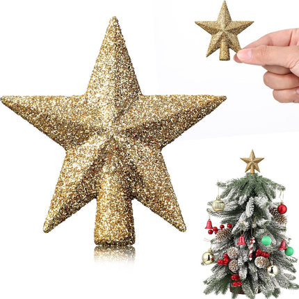 Mini Christmas Tree Topper Star – 2.36" Gold Glitter Decoration