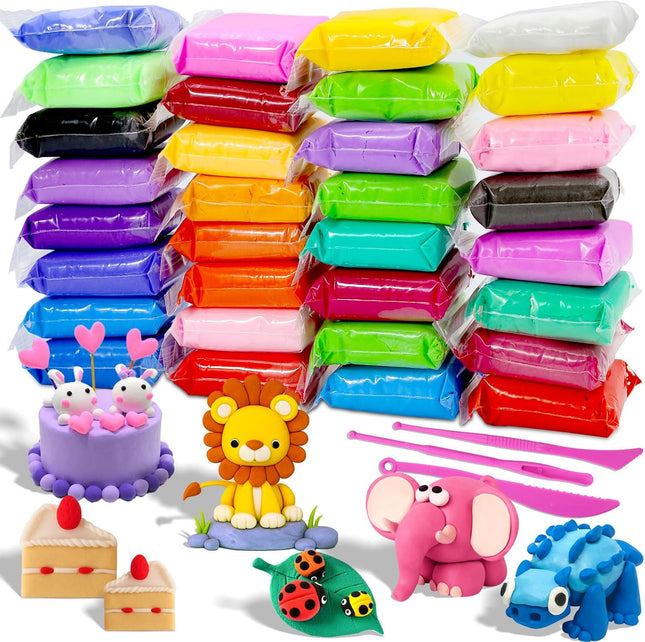 Air Dry Clay 32 Colors Modeling Clay Kit with Tools Safe Non Toxic Kids DIY Toy