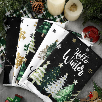 6PCS Christmas Kitchen Towels – Snowman, Snowflakes, and Christmas Tree Dish Towels
