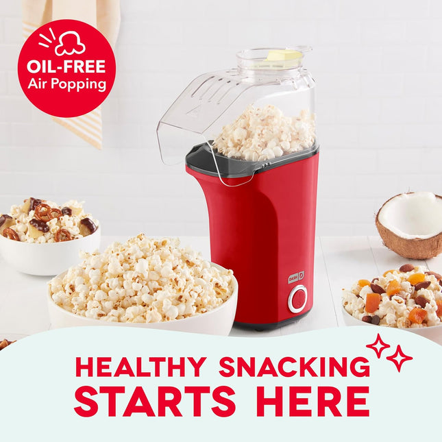 Fresh Pop Popcorn Maker – Air Pop, Oil-Free, 16 Cups, Red, Includes Guide