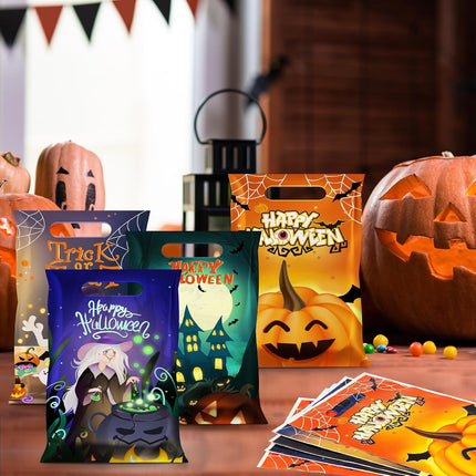 50PCS Halloween Goodie Bags with Handles, Happy Halloween Candy Treat Tote Bags