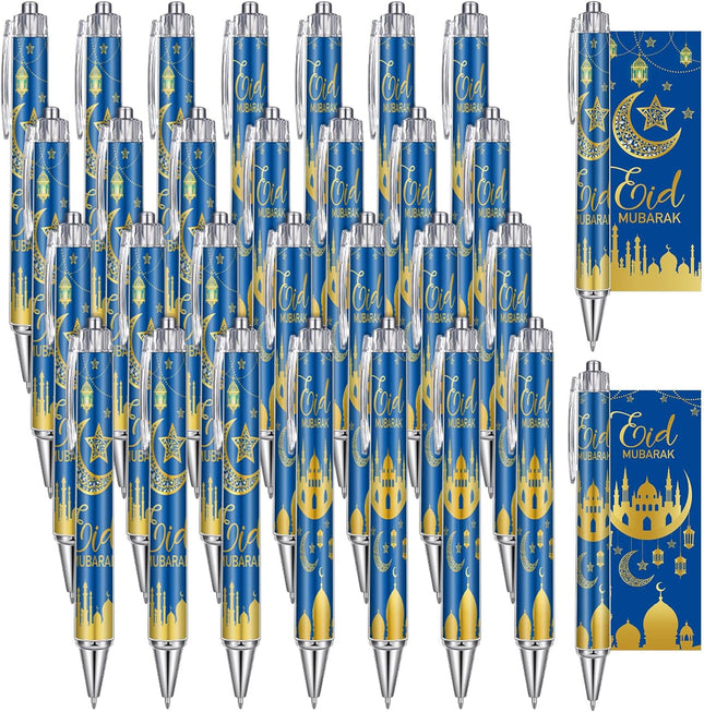 30PCS Eid Mubarak Pens Blue Bulk Ramadan Gifts Ballpoint Party Favors