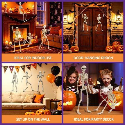 5-Piece 15.7in Posable Mini Skeletons, Articulated Hangable & Standable Party Decor