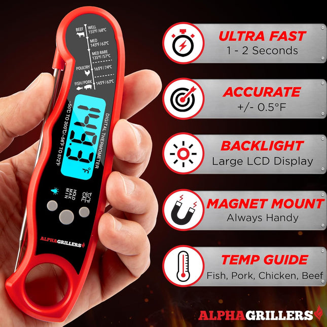 Digital Cooking Thermometer – Instant Read Meat Thermometer for Grilling & Kitchen Use