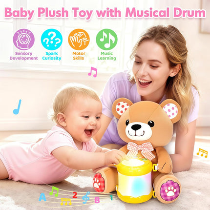 Stuffed Musical Bear – Early Learning Light-Up Drum for 6-24 Months
