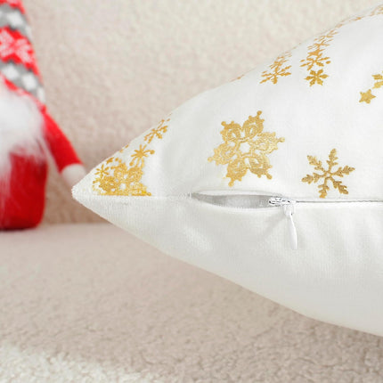 2PCS Holiday Decorative Pillow Covers – Gold Velvet Snowflake & Deer Cushion Case